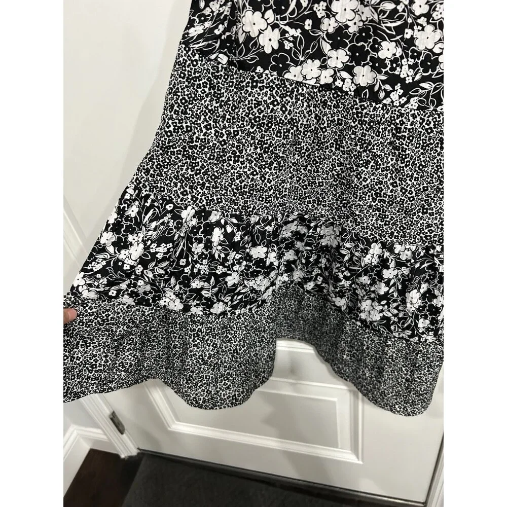 Susan Graver Womens Black White Floral Tiered Skirt Sz 2X